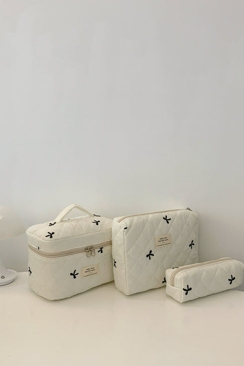 3 Piece Bow Quilted Cloth Storage Bag Set - Odaingerous